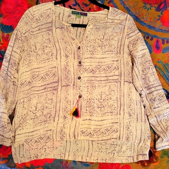 4/$20 Bombay Paisley Boho Button Down Breezy East-Indian-Inspired Top, Tassel, S - Picture 11 of 13